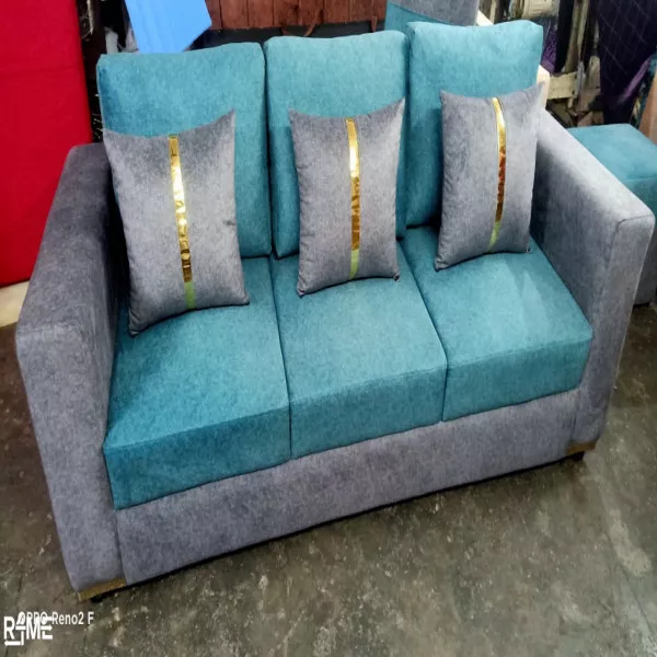 Solid Mahoguni Wood Modular Sofa with Golden Metal Strip