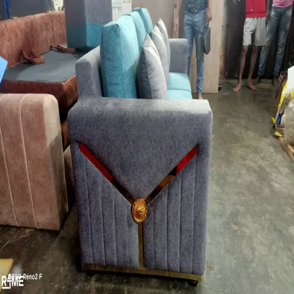 Solid Mahoguni Wood Modular Sofa with Golden Metal Strip