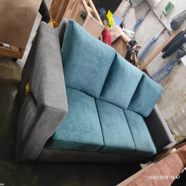 Solid Mahoguni Wood Modular Sofa with Golden Metal Strip