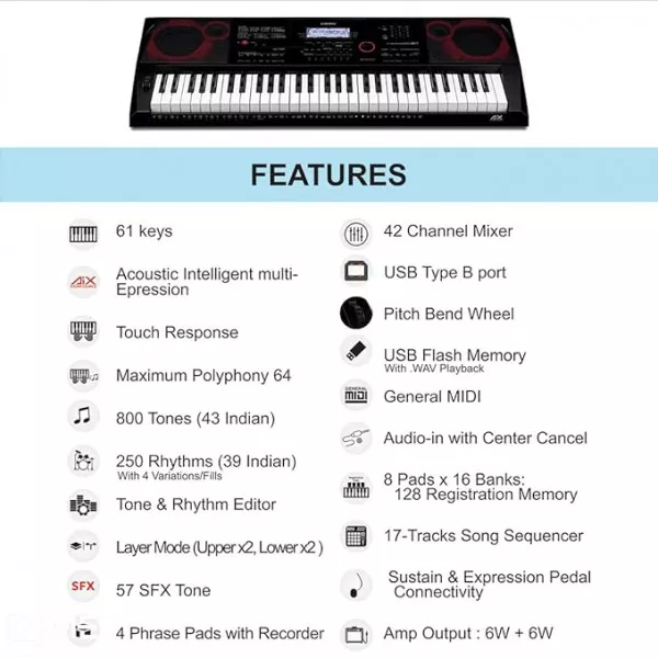 Casio CT-X8000IN 61-Key Portable Keyboard, Black