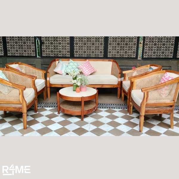 Wooden Cane 3-Seater on rent