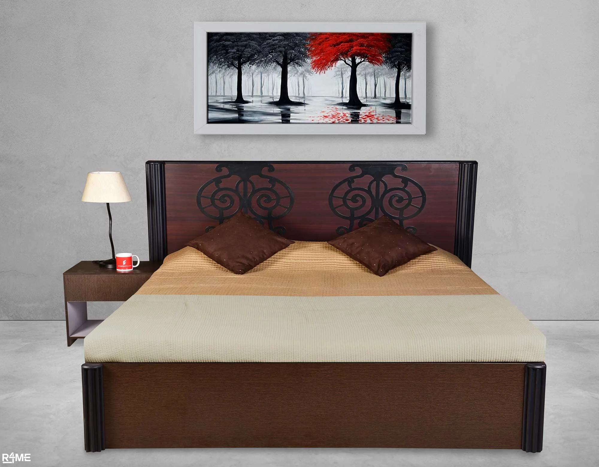Ascend Queen Double bed with Mattress and side table