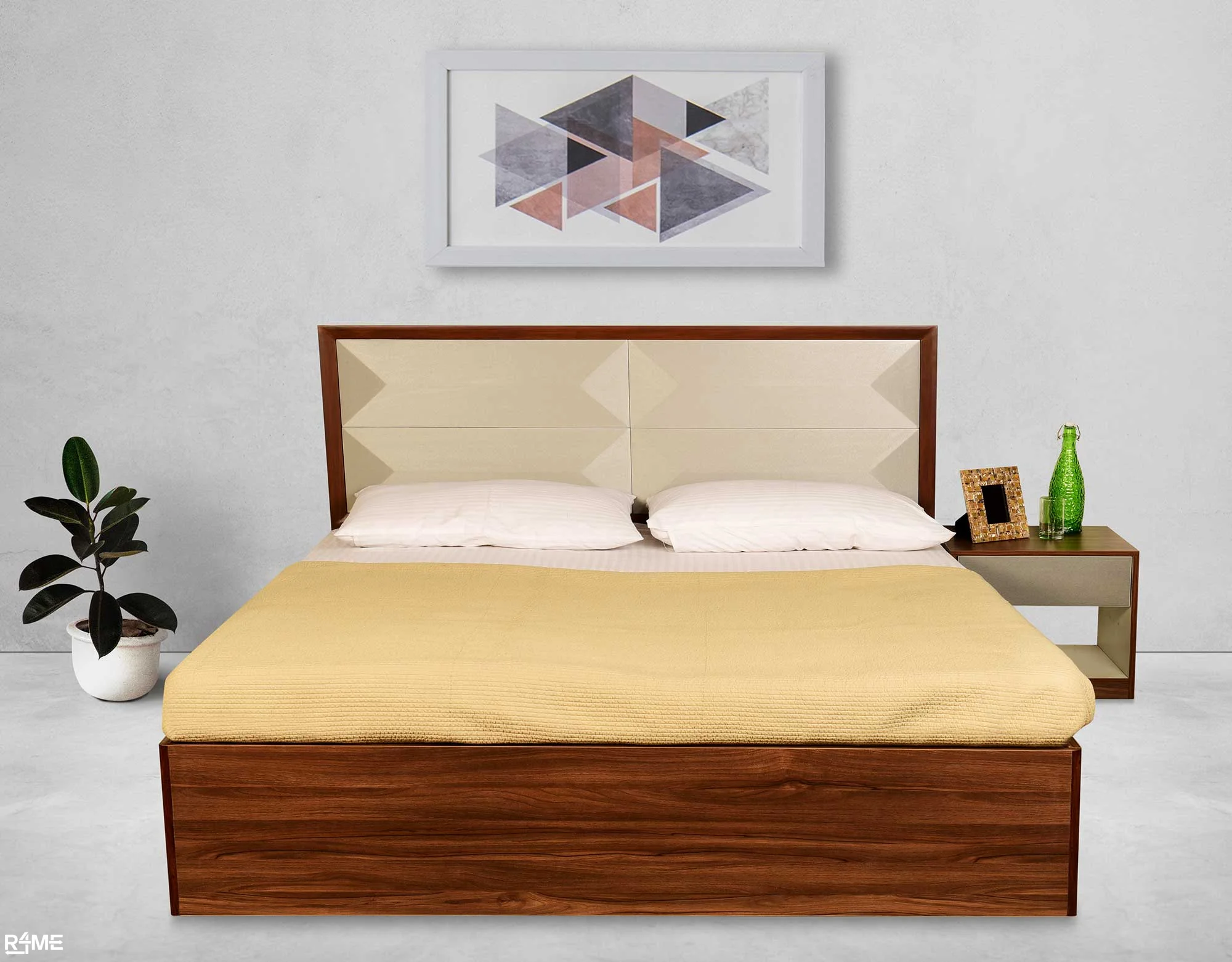 Astilla Queen size bed with mattress and side table