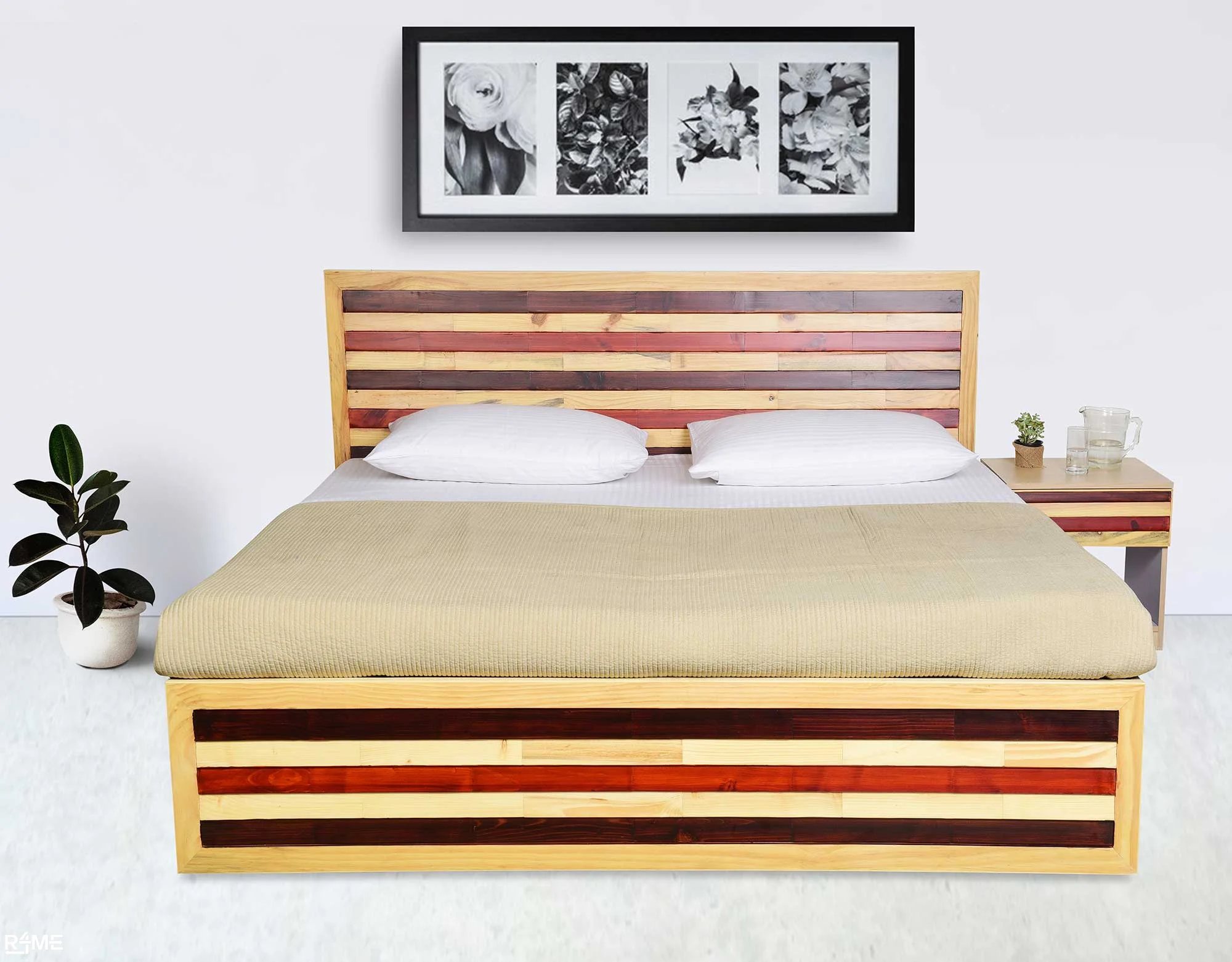Kabann King Bed with  Mattress and Side Table