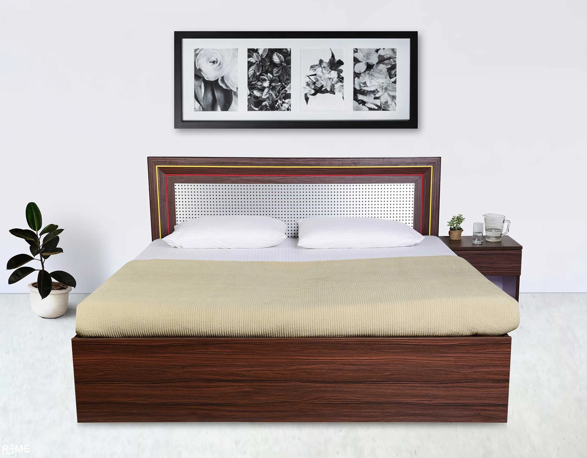 Serenity King Size Bed with Mattress and Side Table on rent