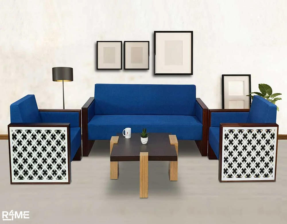 Stellar Sofa Set (3+1+1, Blue) on rent