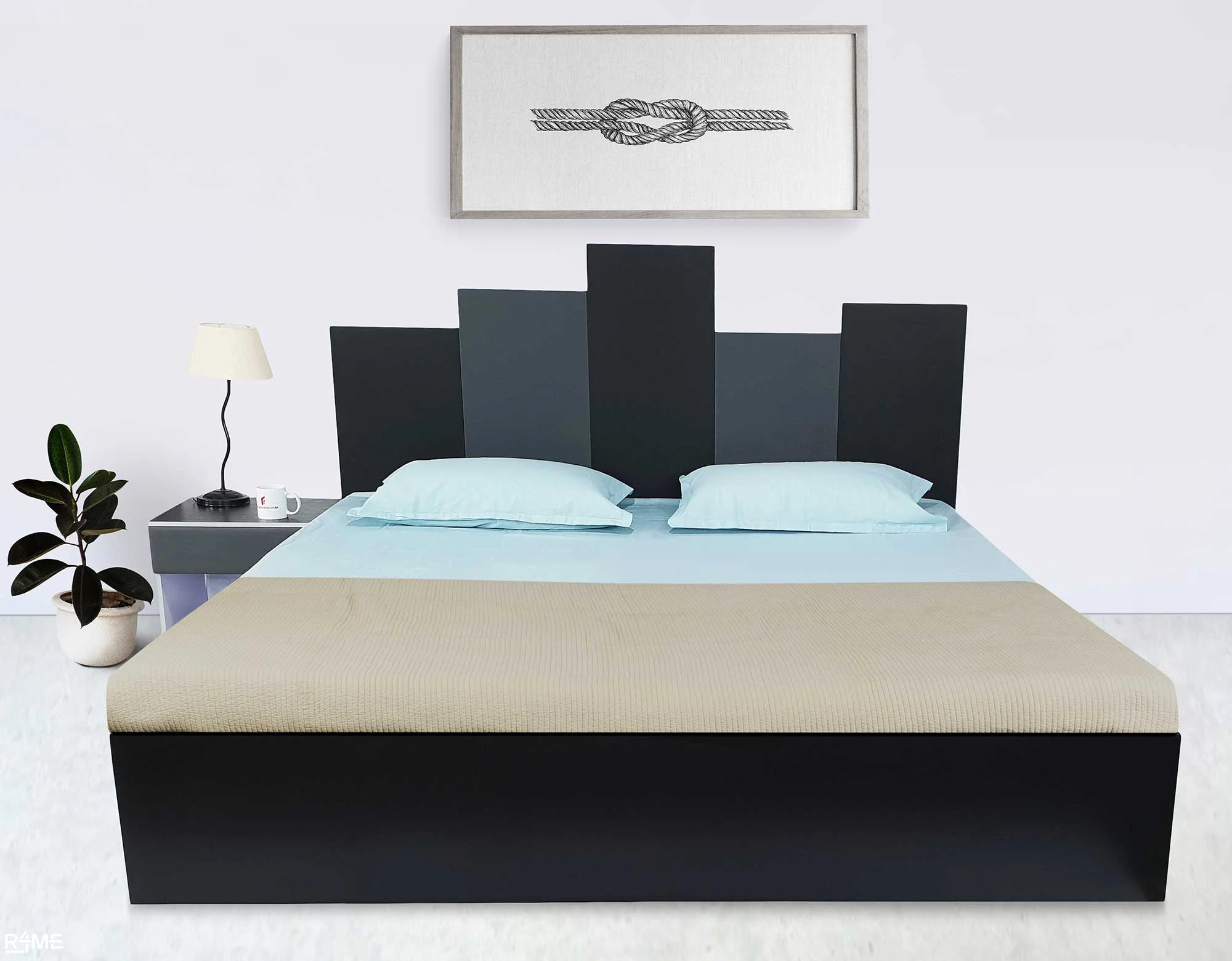 Straite King Size Bed with Mattress and Side Table on rent