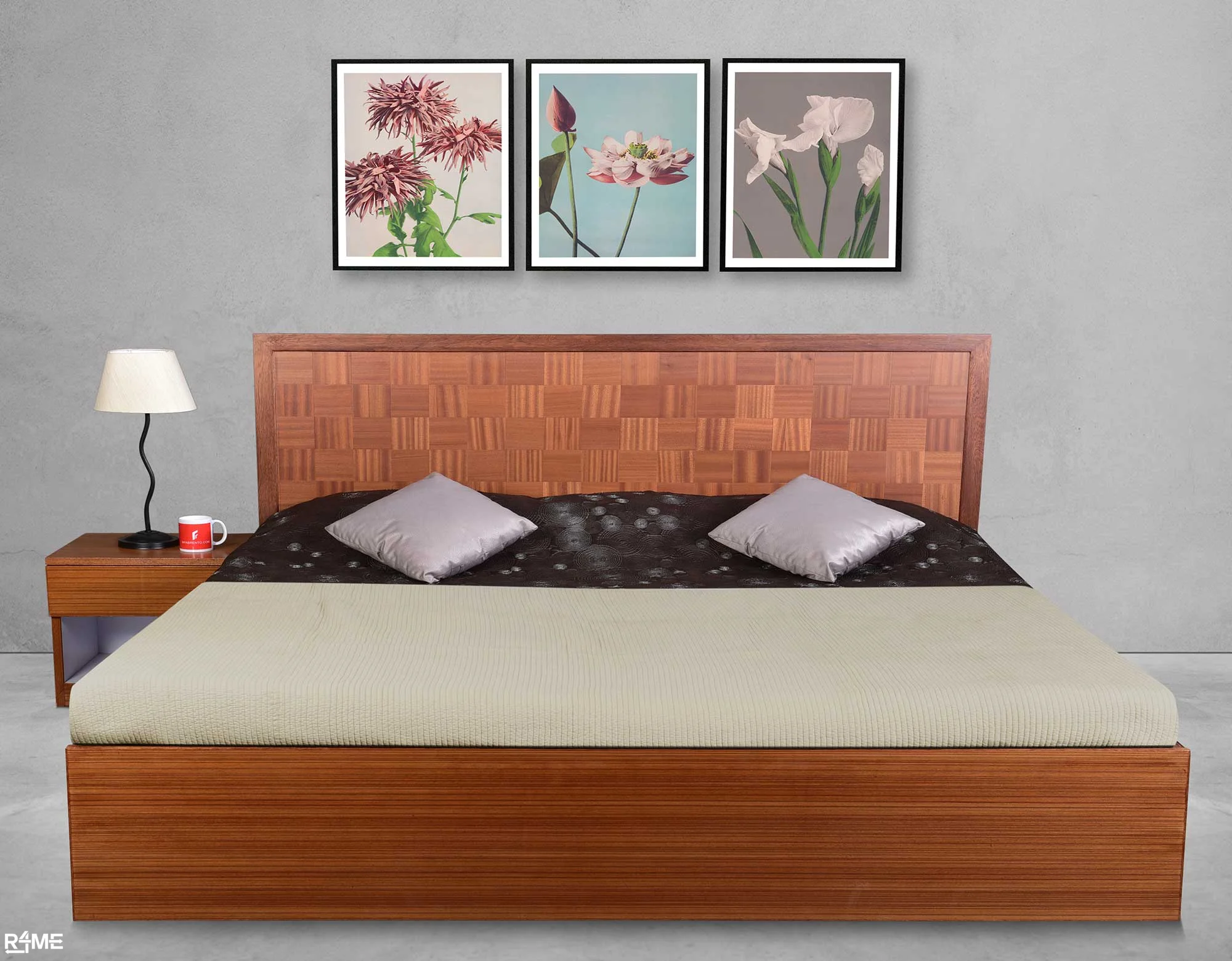 Woodway King Size Bed with Mattress and Side Table on rent
