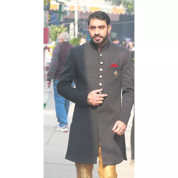 Black & Golden Sherwani with Chudidaar on rent