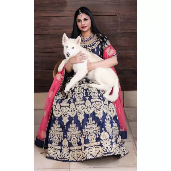 Blue & Pink Lehenga Set on rent