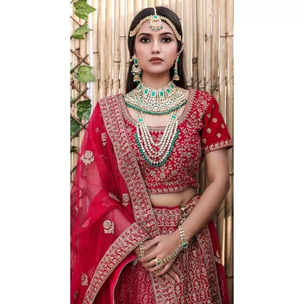 Red & golden Bridal Lehenga on rent