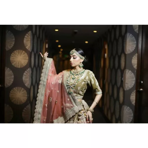 Green & Pink Lehenga Set on rent