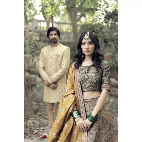 Green &Mustard Lehenga Set on rent
