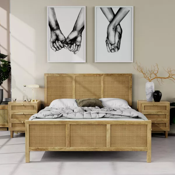 Fibsen Solid Wood Rattan Bed on rent