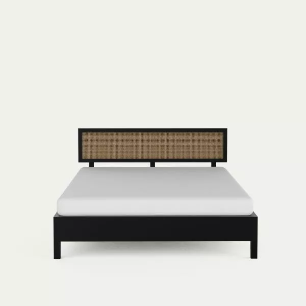 Eburnean Black Rattan Bed - Mango Wood on rent