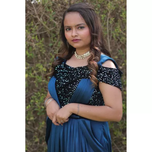 "Sparkling Sapphire: Blue Sequined Gown for Party Rental"
 on rent