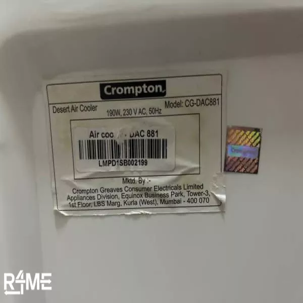 Crompton Air Cooler - 55 Litre, Grey & White on rent