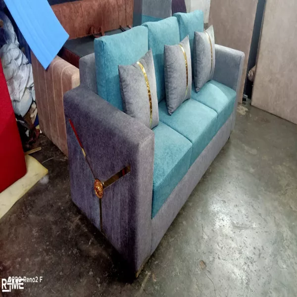 Solid Mahoguni Wood Modular Sofa with Golden Metal Strip on rent