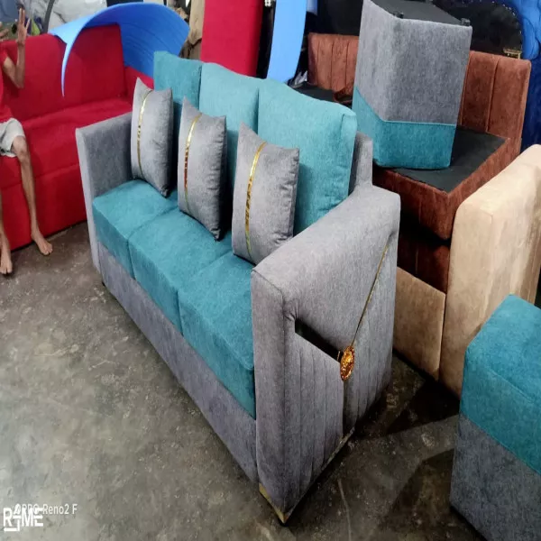 Solid Mahoguni Wood Modular Sofa with Golden Metal Strip on rent