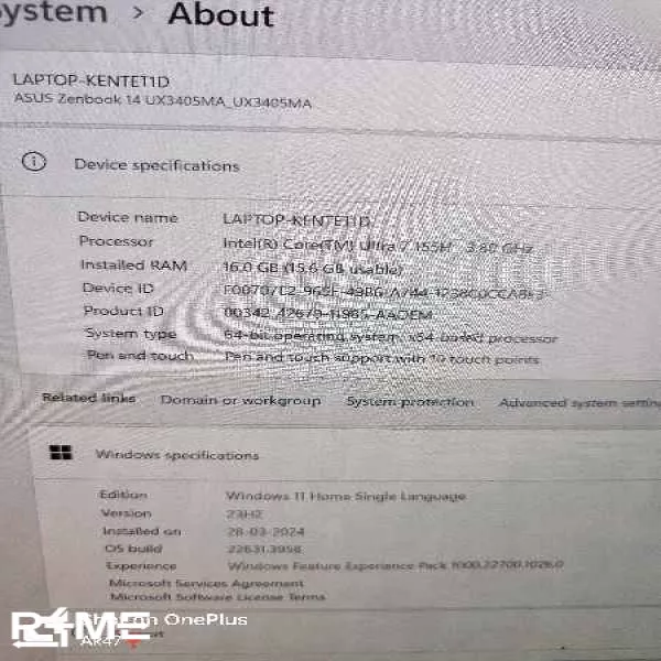 Asus Zenbook Laptop on rent