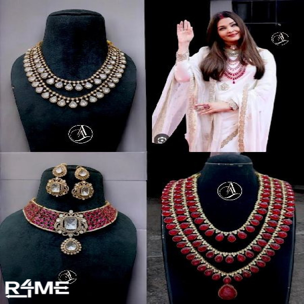 cut kundan semi precious  bridal jewellery celebrity style on rent