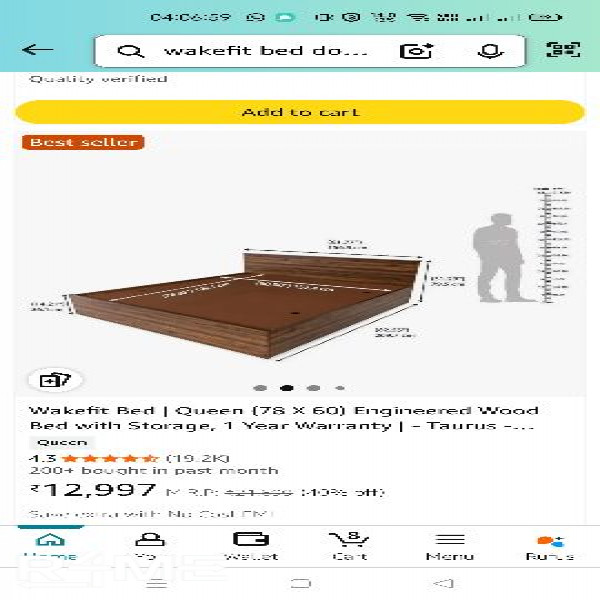 Wakefit Double Bed | Queen (78 X 60) with Storage + Wakefit Orthopedic Memory Foam Mattress on rent