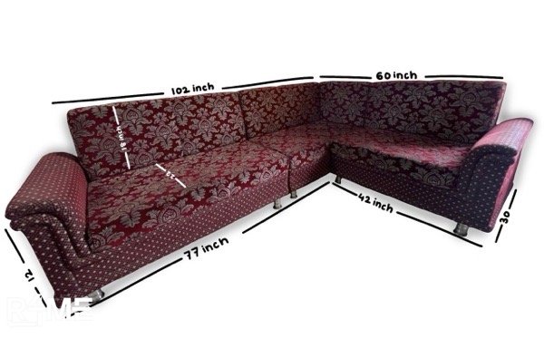 maroon L shape large sofa on rent