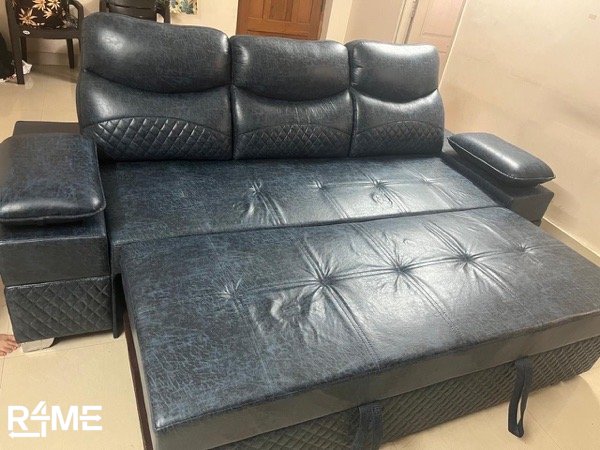 3-Seater Sofa Cum Bed  Blue Leatherette  With Storage on rent