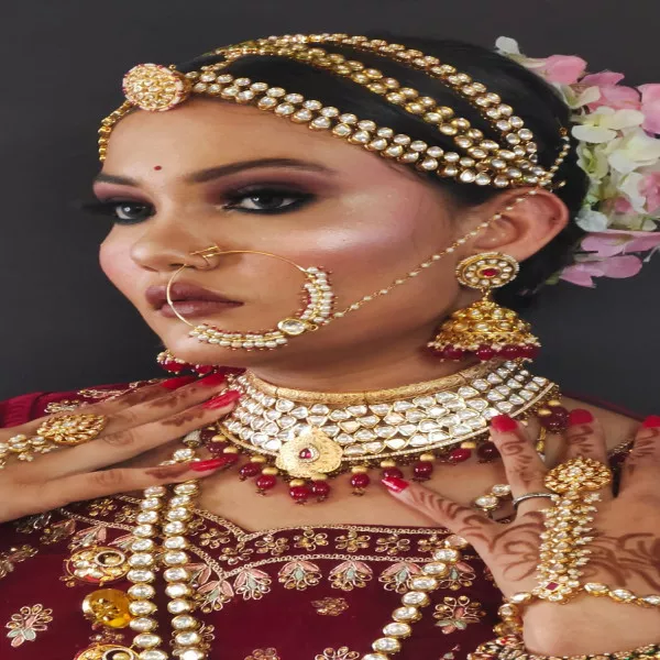 Red and golden Kundan set on rent